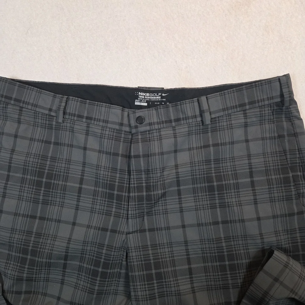 NIKE GOLF Men's Tour Performance Dri-Fit Plaid Golf Pants Gray & Charcoal 40X30